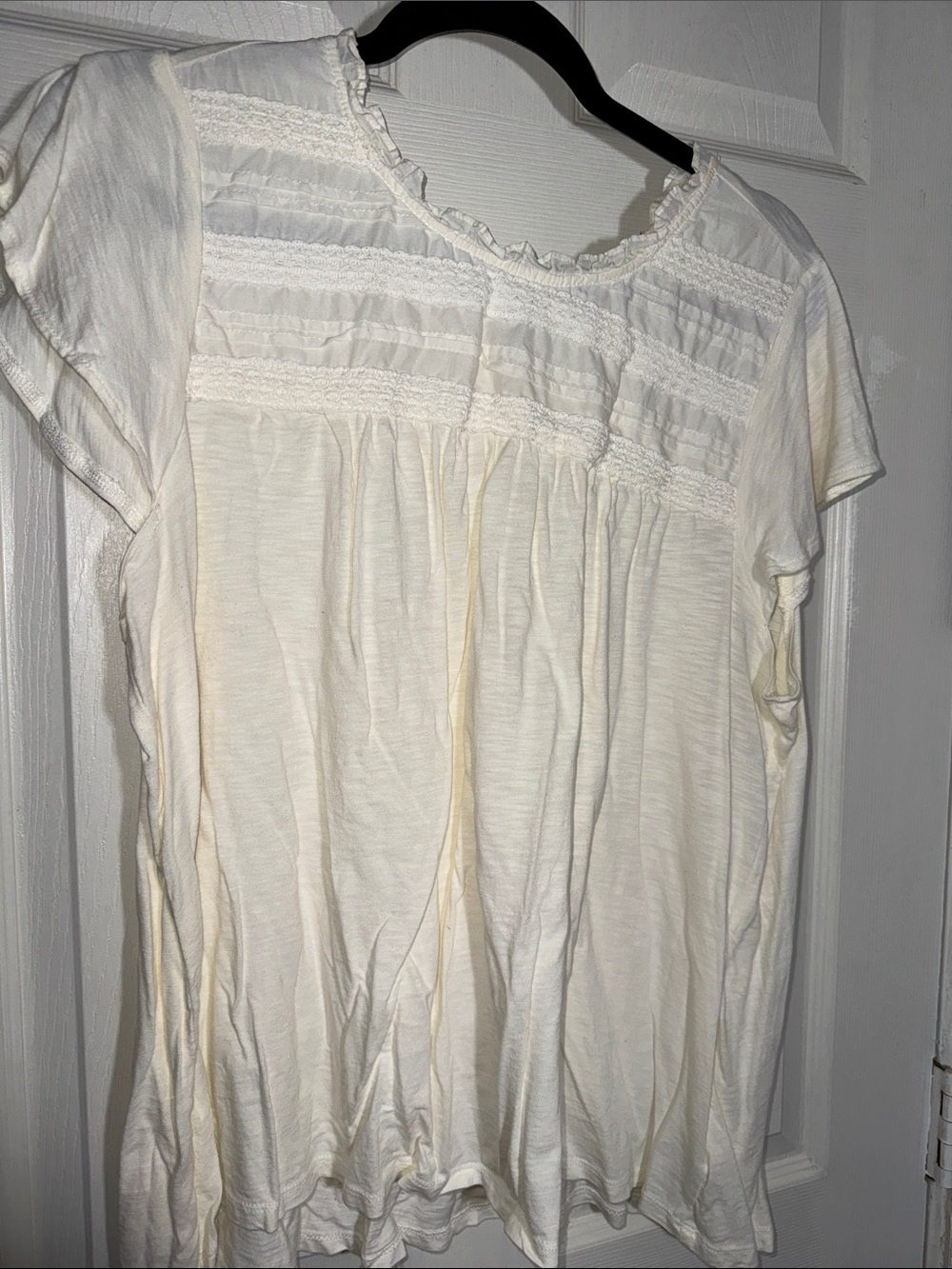 Ella Moss Cream Short Sleeve Lace Yoke Blouse